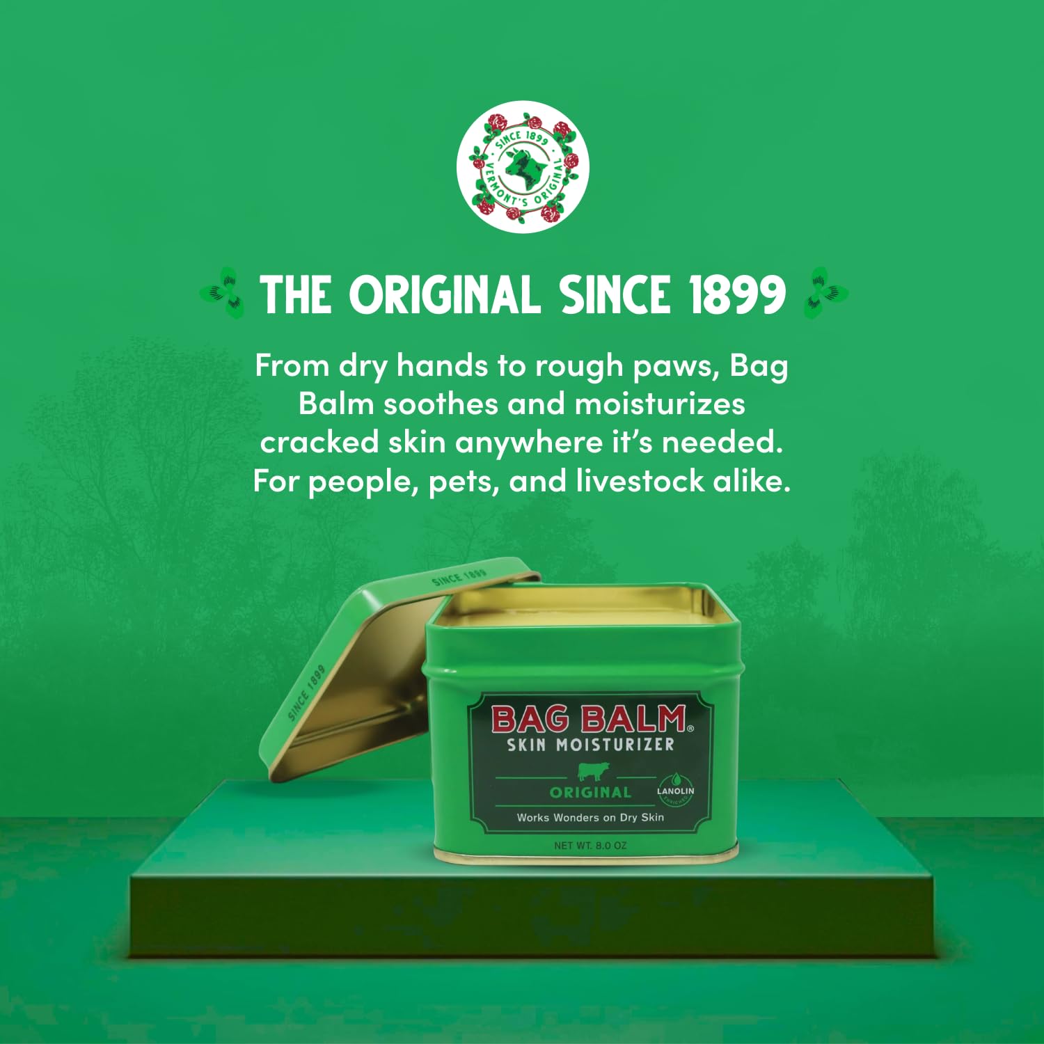 Bag Balm Vermont-made jar emphasizes heritage and simple ingredients.