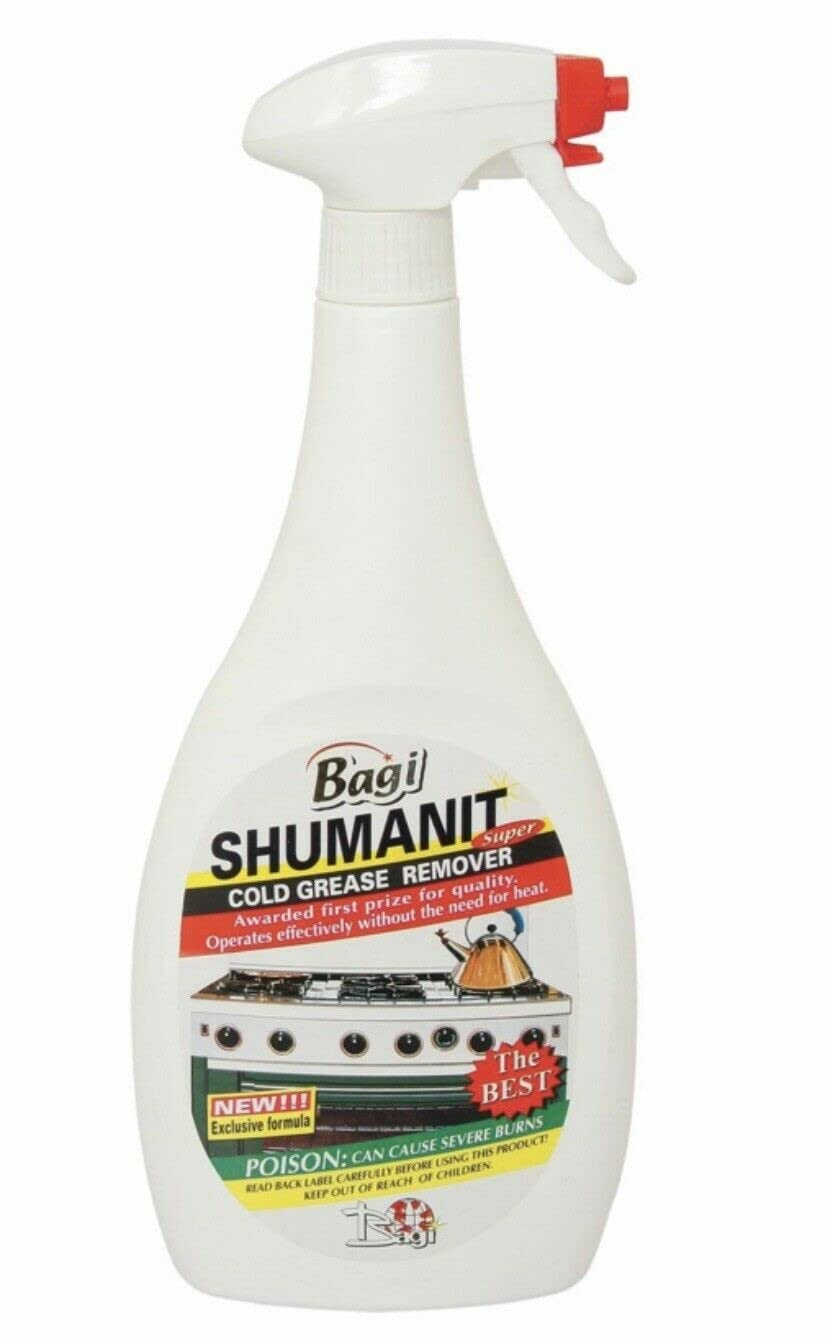 BAGI SHUMANIT cold grease remover bottle for quick, effective grease cleanup on ovens and pans.