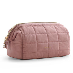 BAGSMART dark pink makeup bag wide opening for quick access to cosmetics.