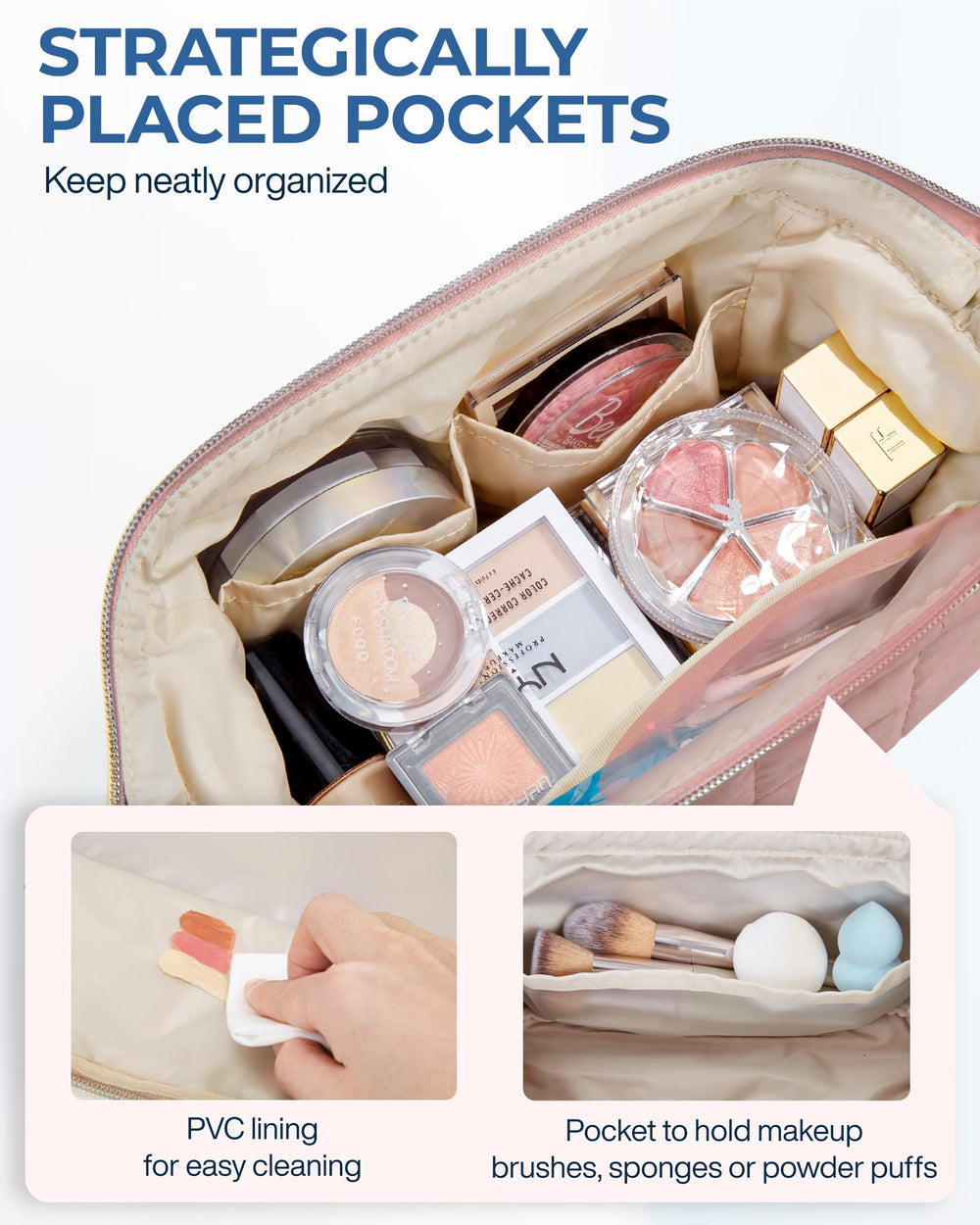 Soft taslan fabric adds a luxe feel to the BAGSMART makeup bag.