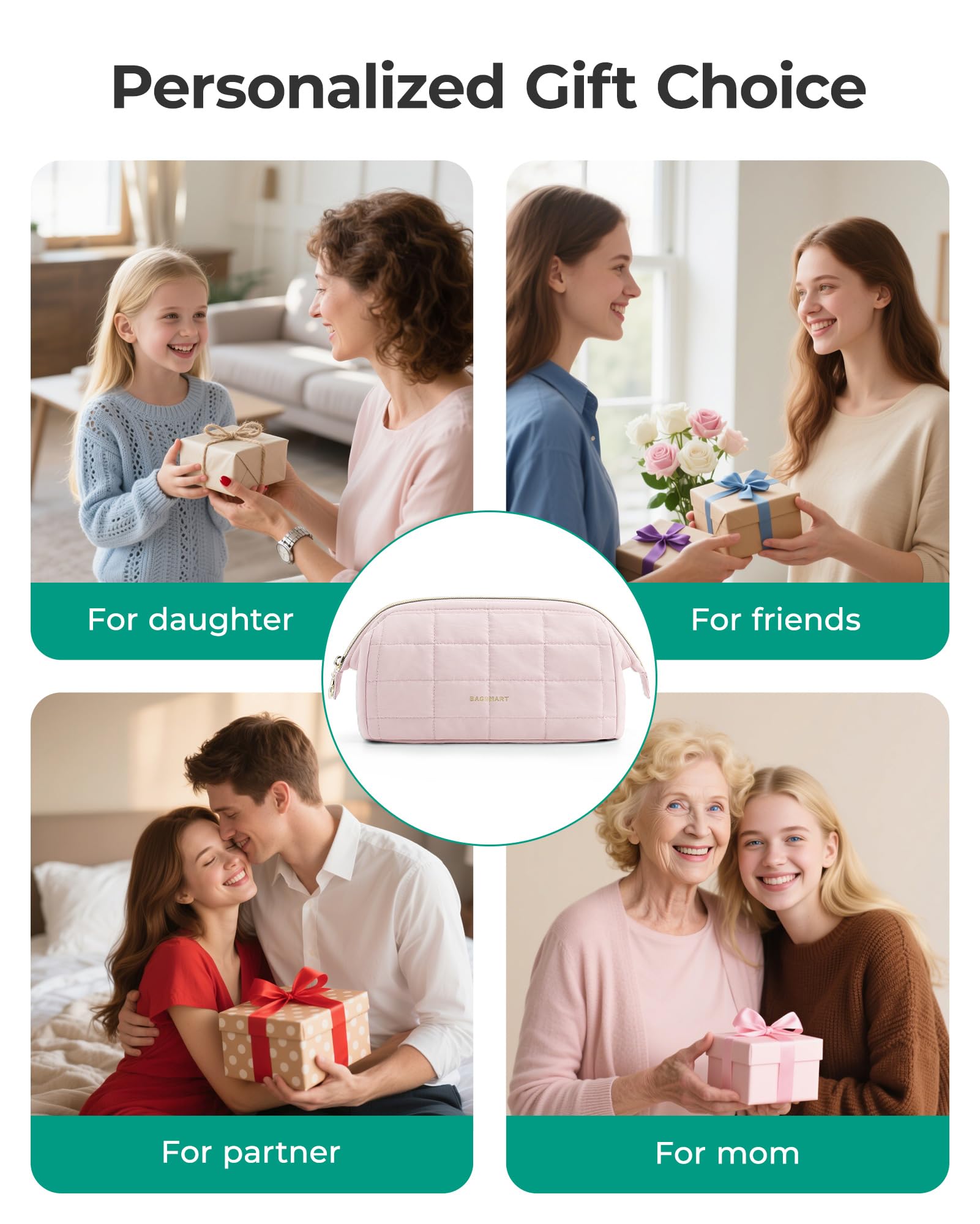 BAGSMART makeup bag interior showing pockets for lipsticks and tools