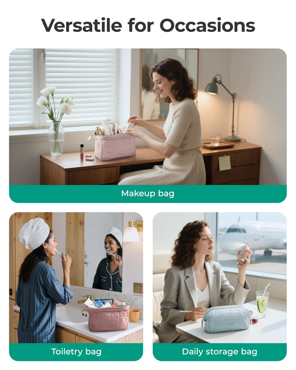 BAGSMART makeup bag multi-functional for travel or daily use.