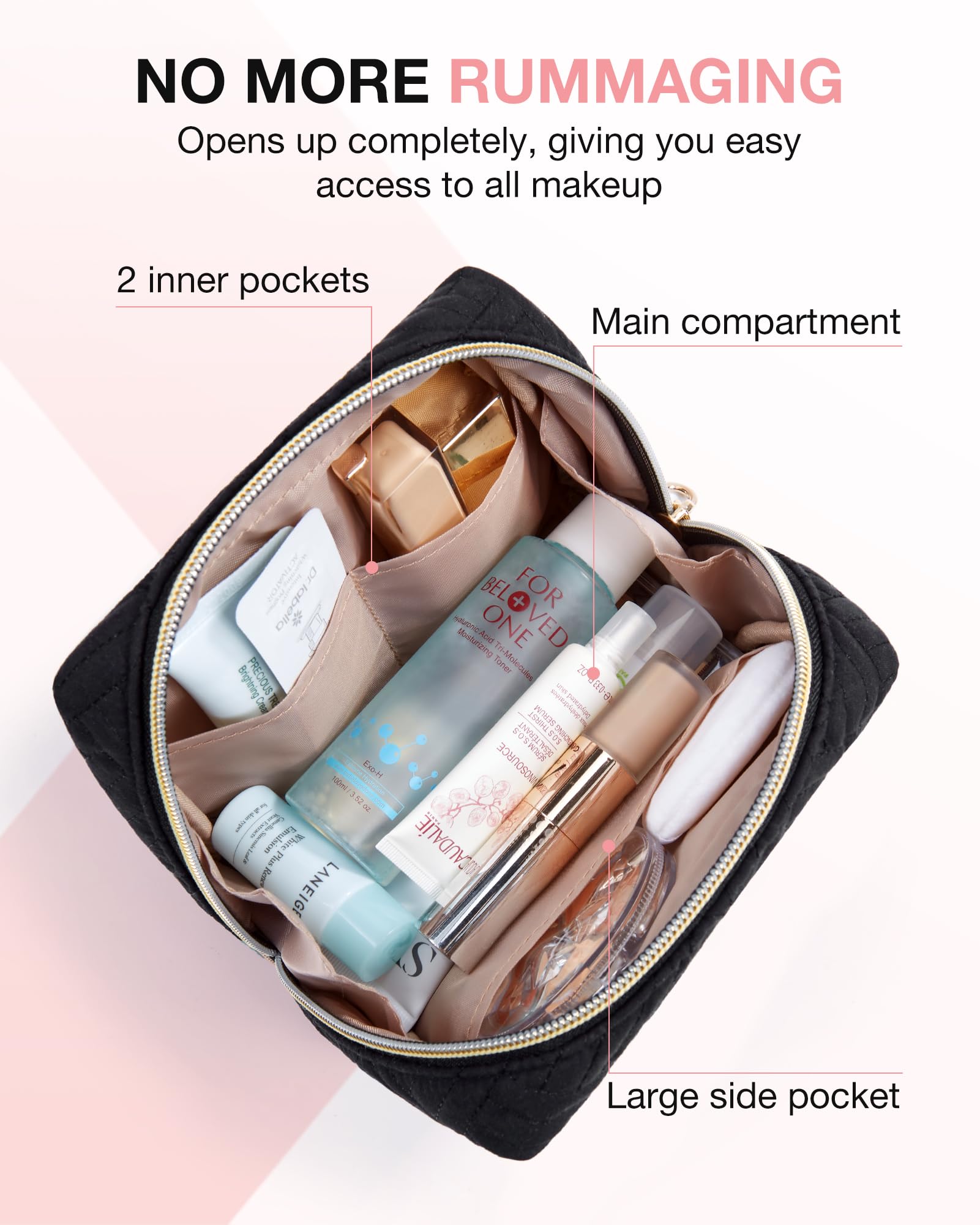 BAGSMART bag sized 6.63 by 5.1 by 3 inches keeps essentials organized.