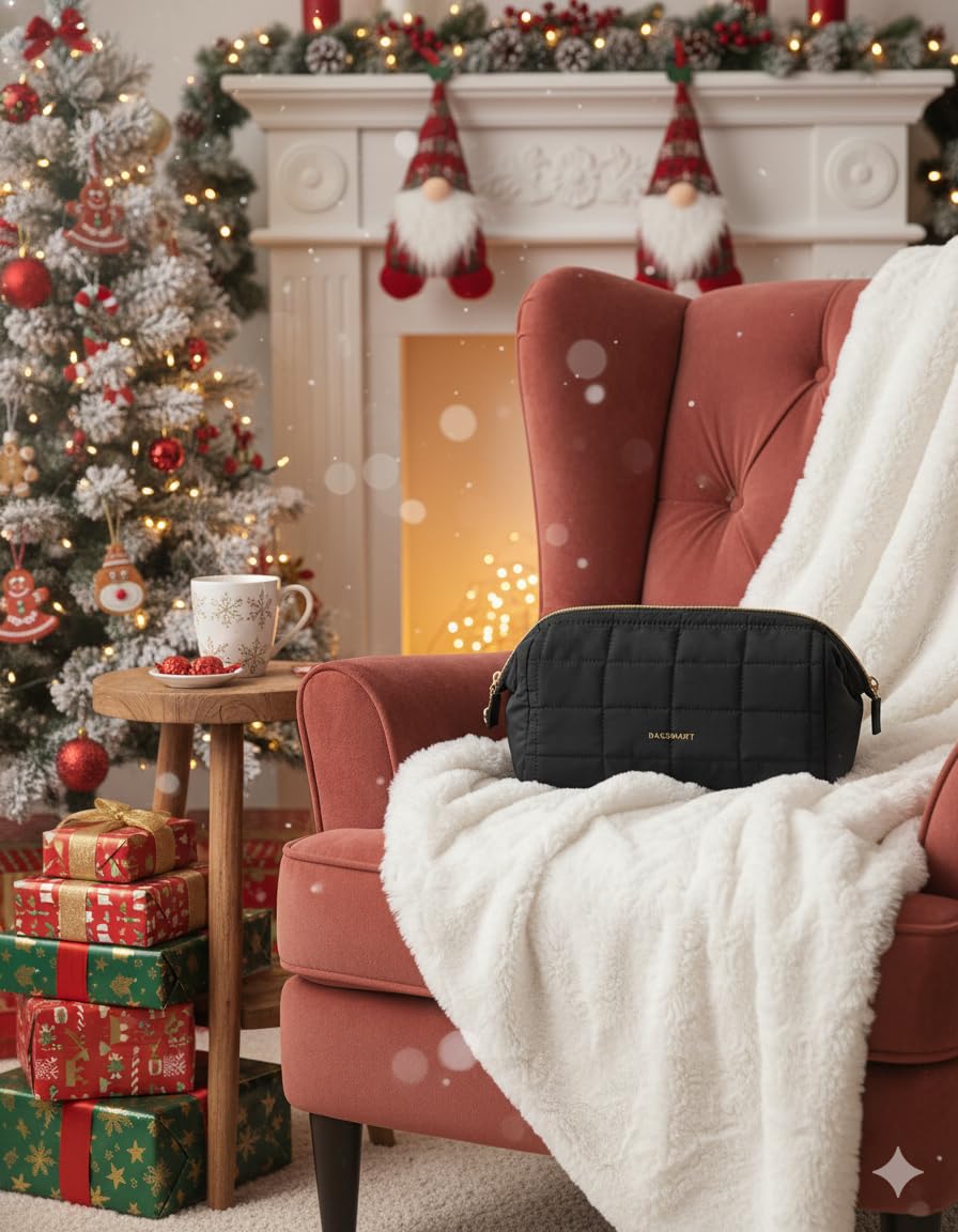 BAGSMART makeup bag puffy padding protects brushes while packing on the go