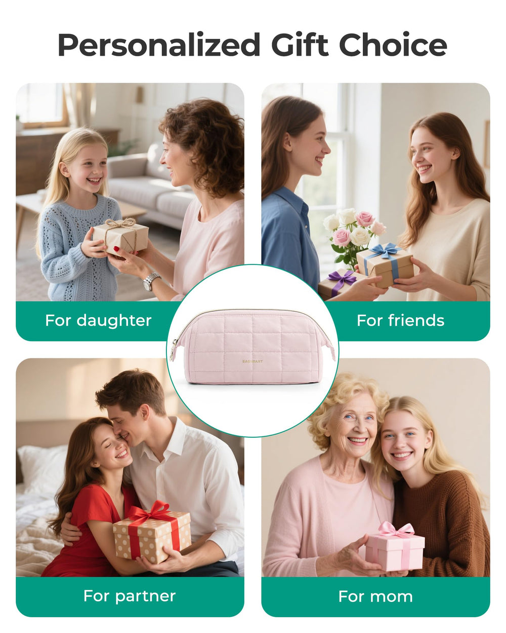 BAGSMART makeup bag spacious inside keeps items neatly organized.