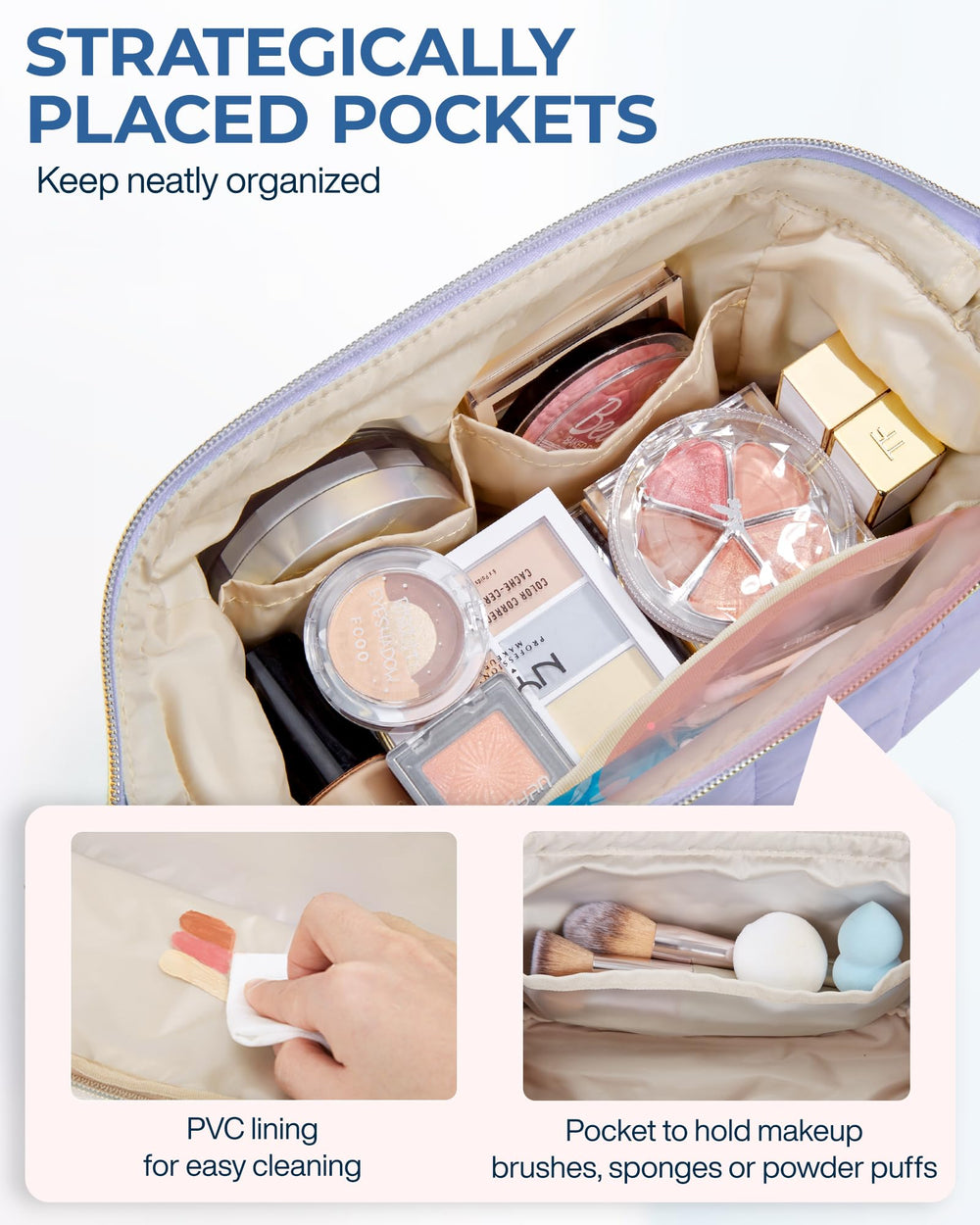 BAGSMART taslan fabric makeup bag close-up showing soft texture