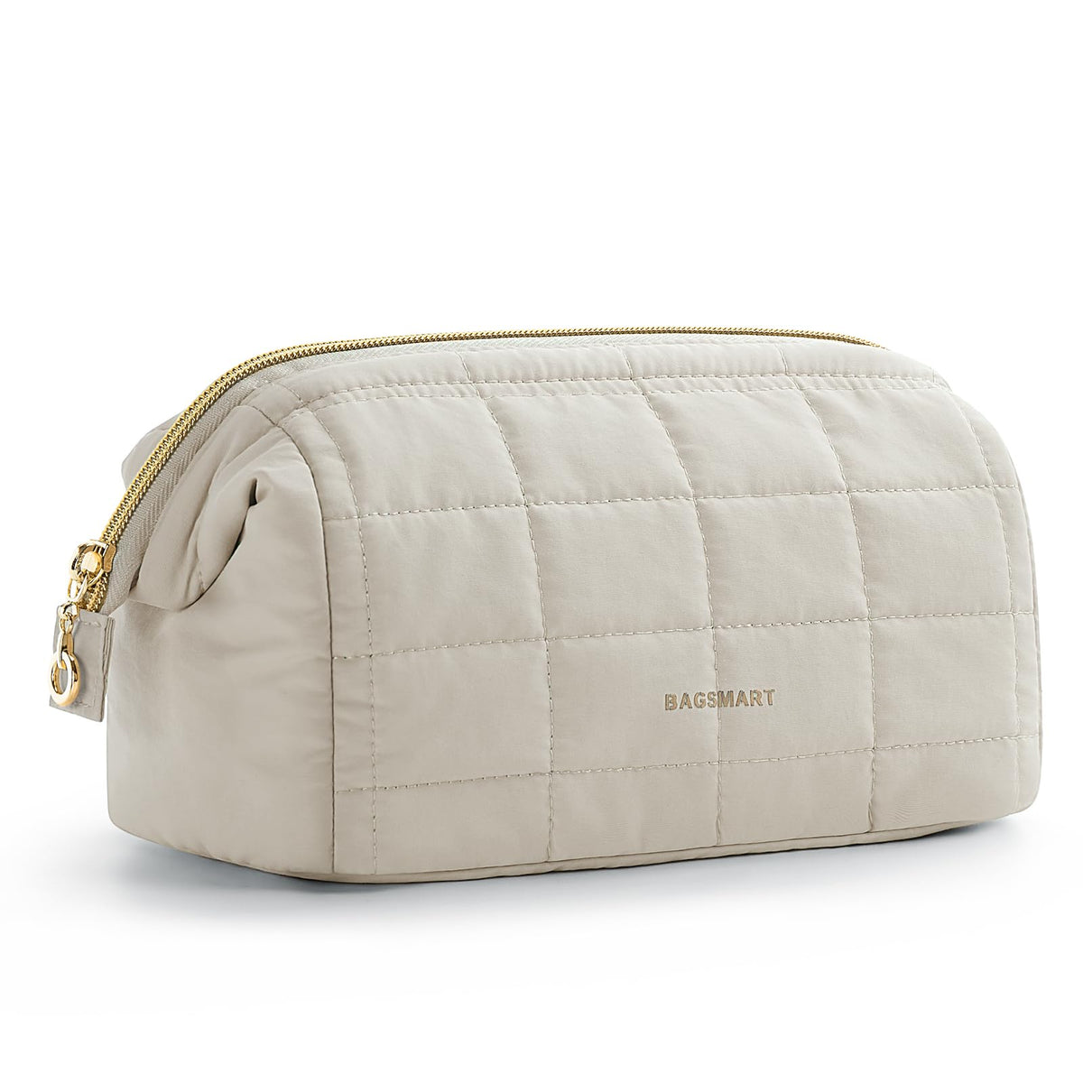 BAGSMART makeup bag wide-open front view showing easy access to cosmetics
