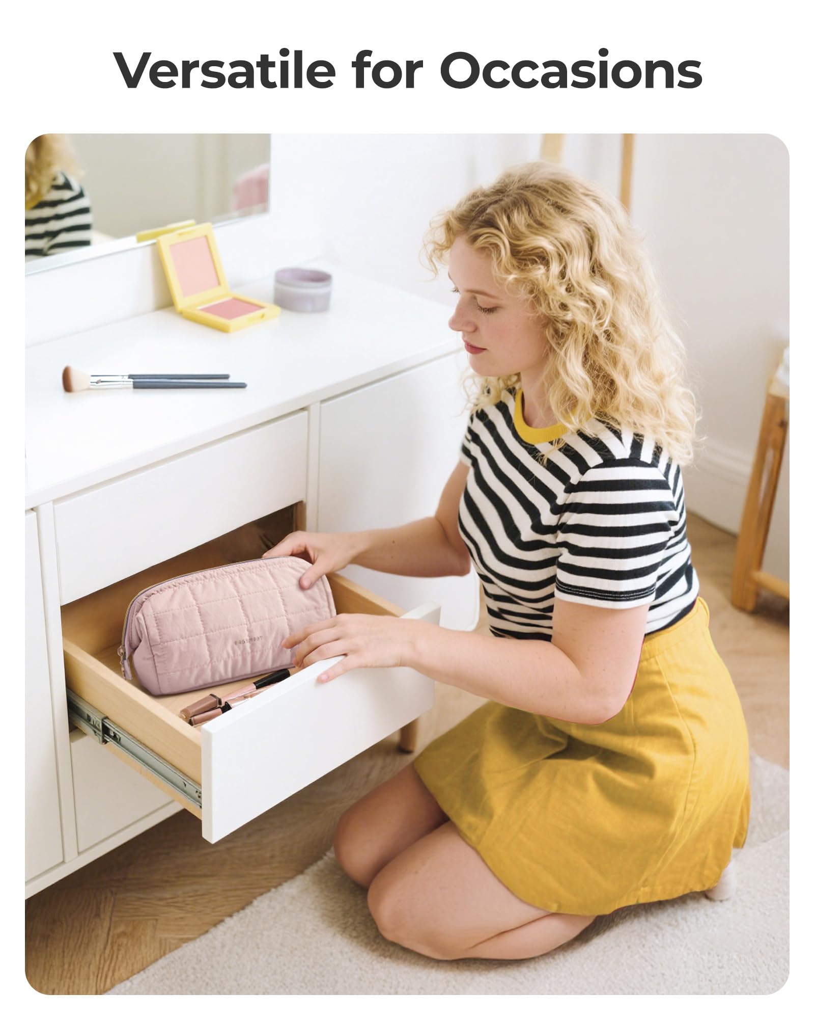 BAGSMART beige makeup bag presented as a gift option for occasions