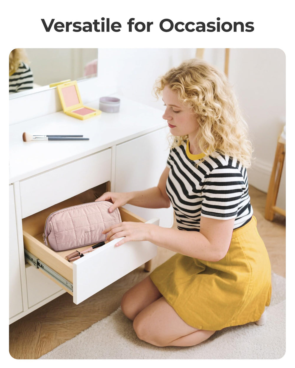 BAGSMART beige makeup bag presented as a gift option for occasions
