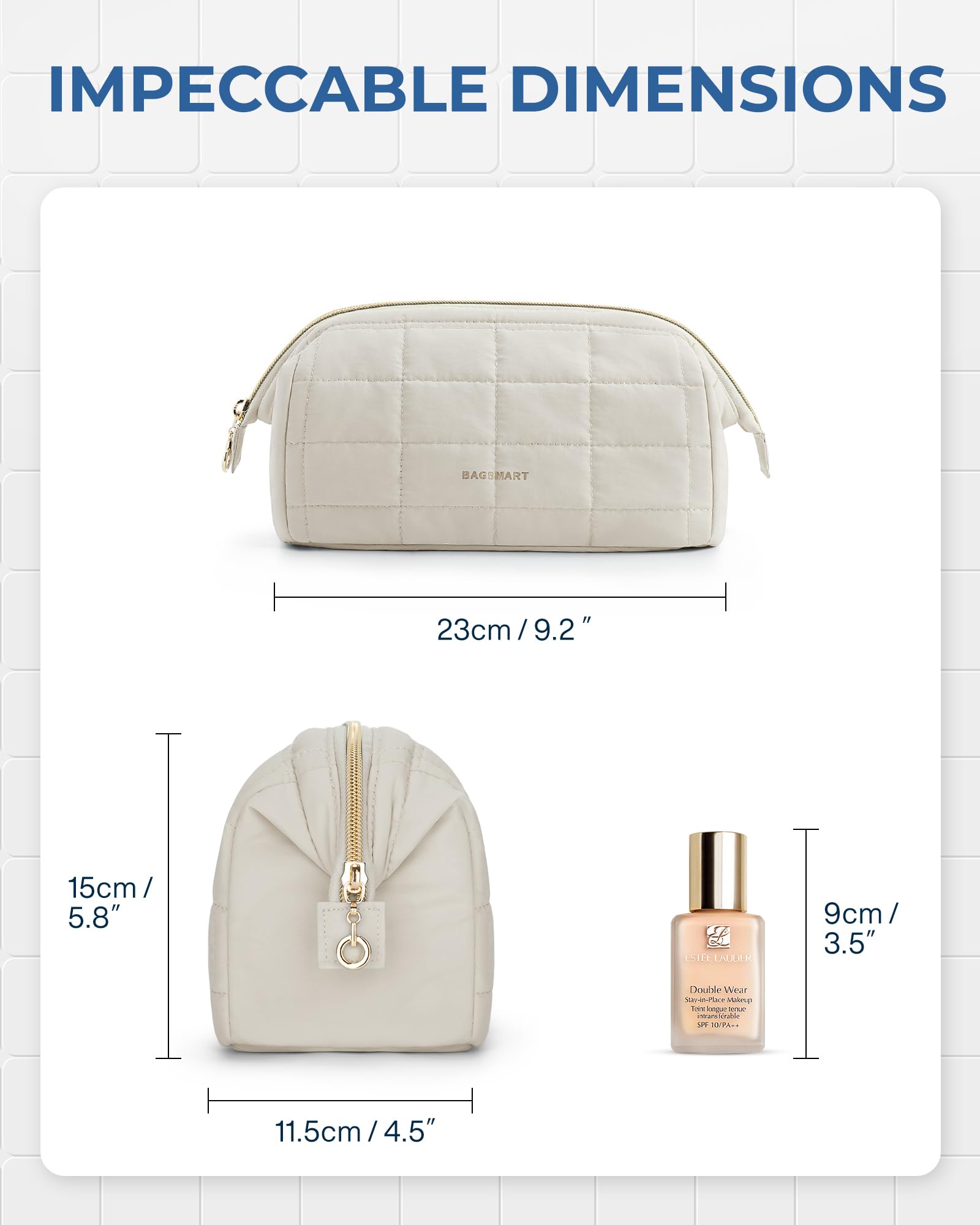 BAGSMART spacious interior capable of holding lipstick, eyeliner, and brushes