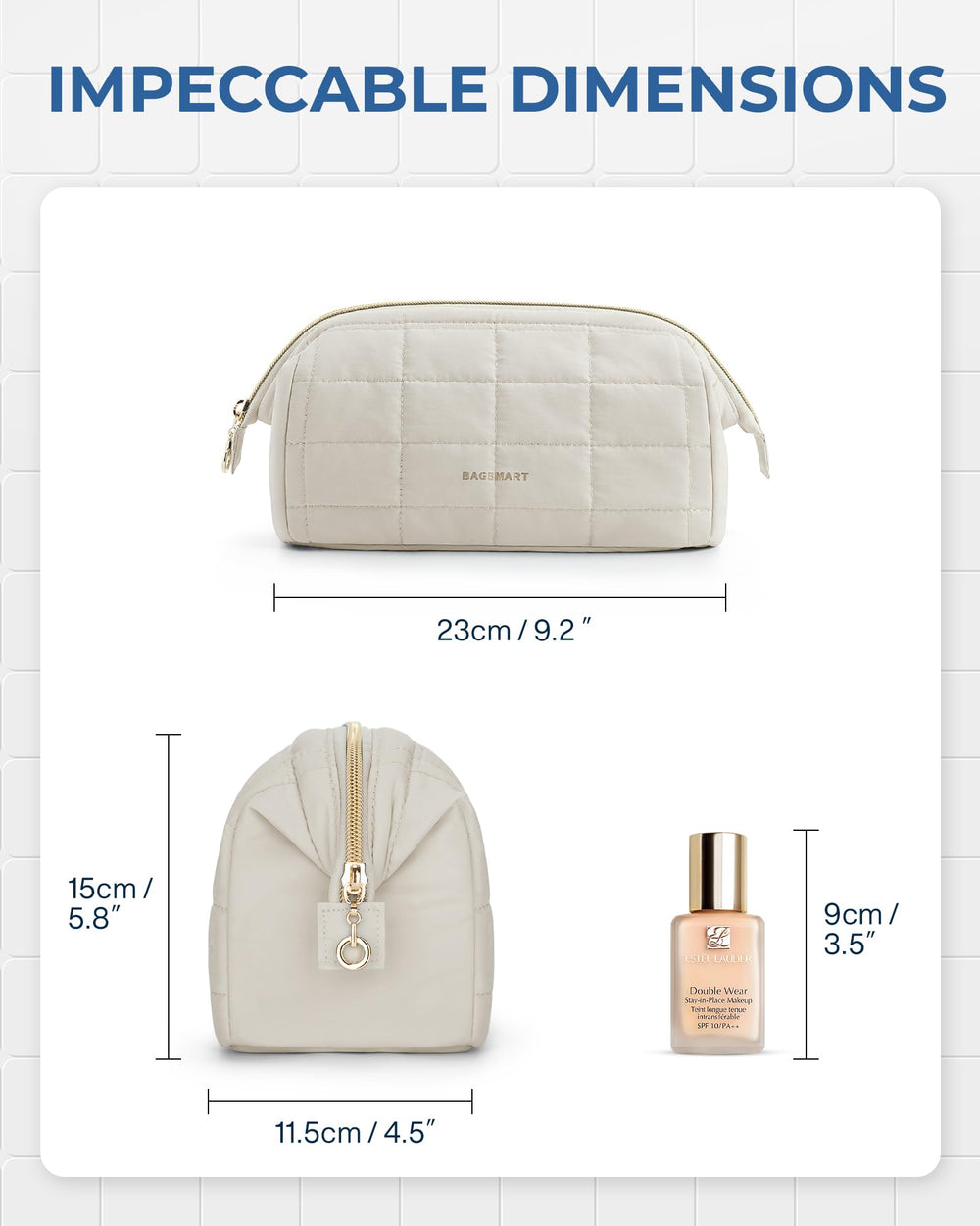 BAGSMART spacious interior capable of holding lipstick, eyeliner, and brushes