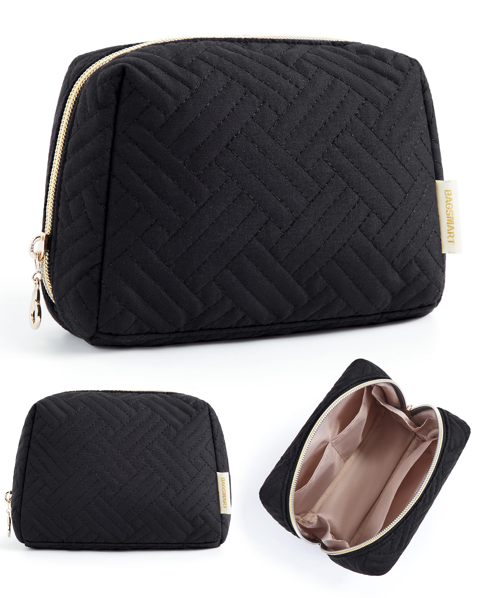 BAGSMART small makeup bag with wide-open design for easy access to cosmetics.