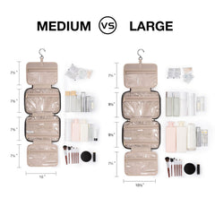 BAGSMART Toiletry Bag light pink with upright bottle straps for organization.