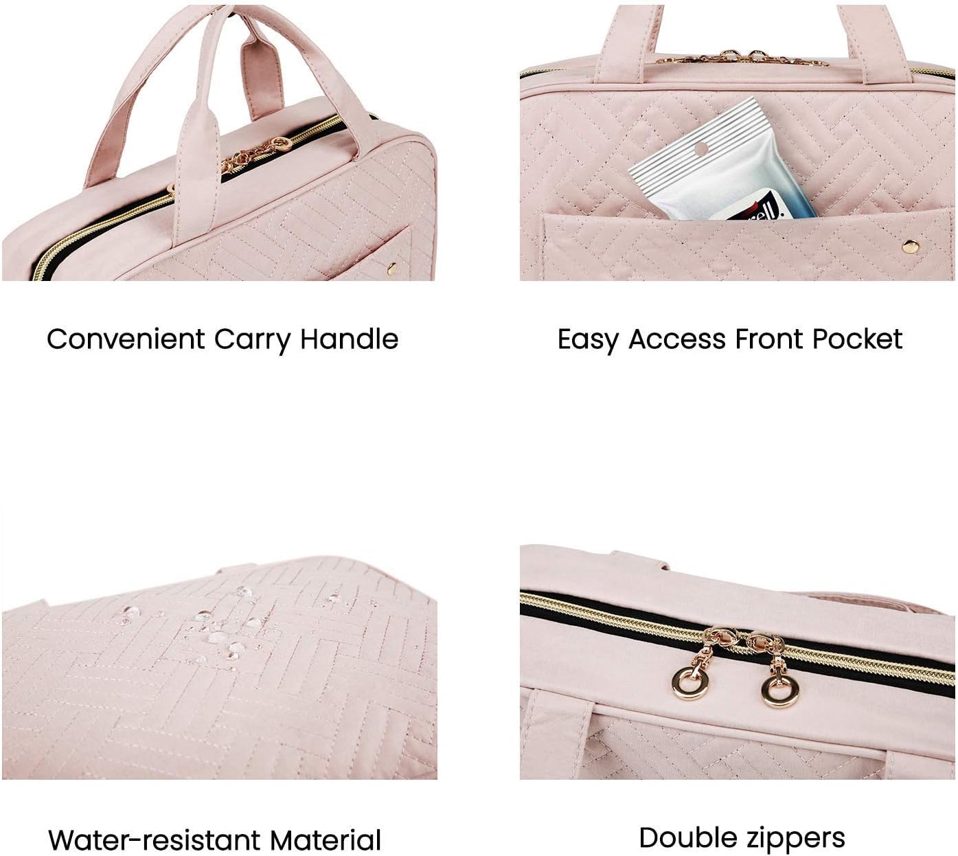 BAGSMART light pink carry handle doubles as a hanging strap.