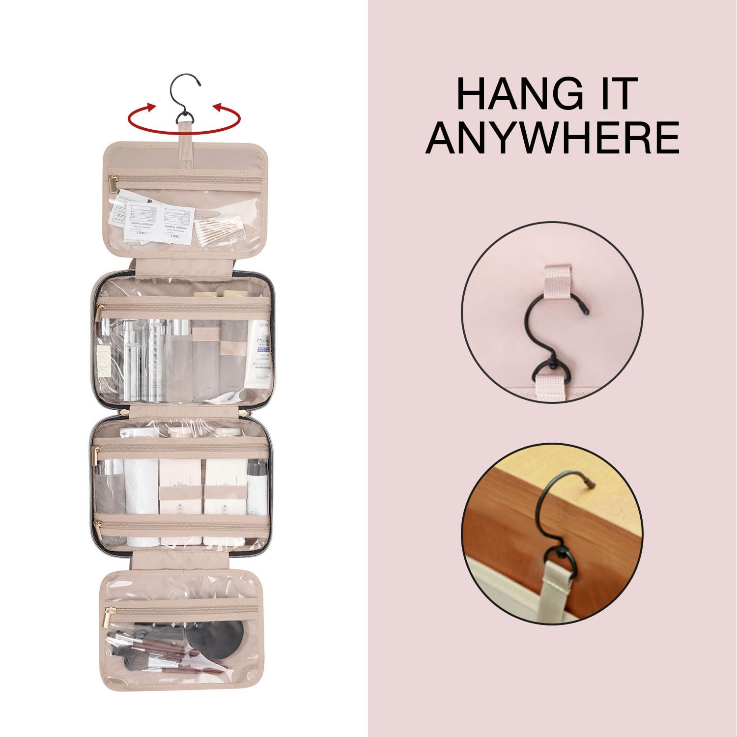 BAGSMART travel cosmetics bag with dual zippers for quick access.