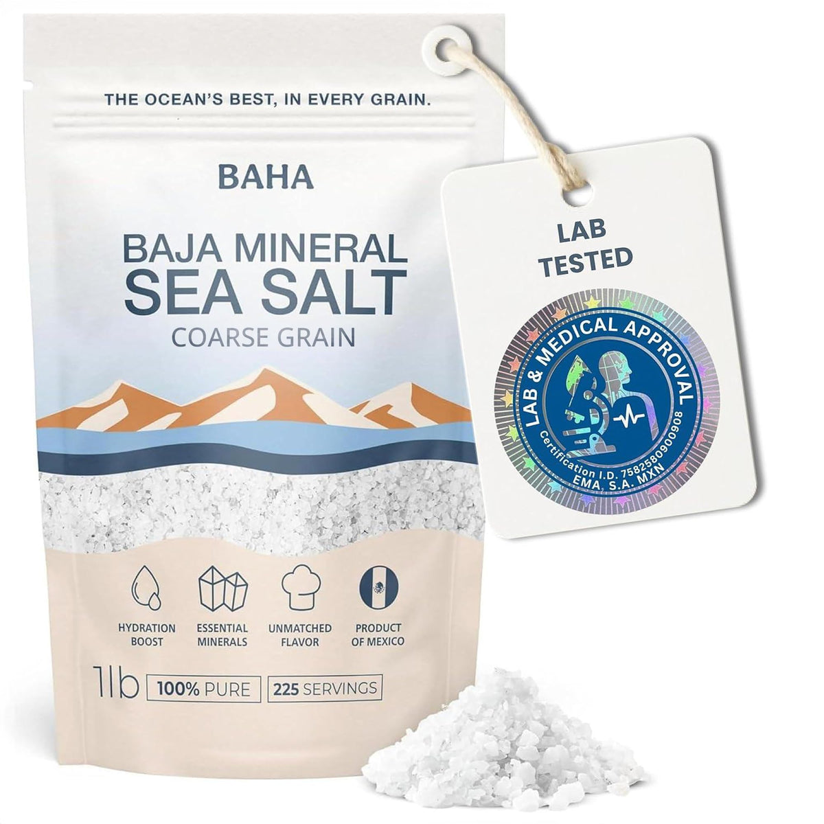 BAHA Baja Mineral Sea Salt natural grains close-up highlighting texture for seasoning