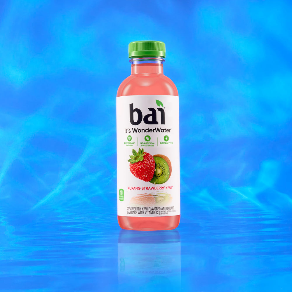 Bai Kupang Strawberry Kiwi shelf display suggests grab-and-go hydration.