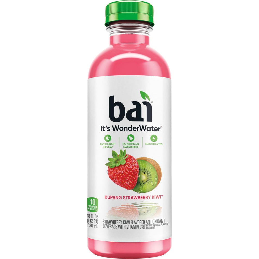 Bai Kupang Strawberry Kiwi icons emphasize zinc and Vitamin C.