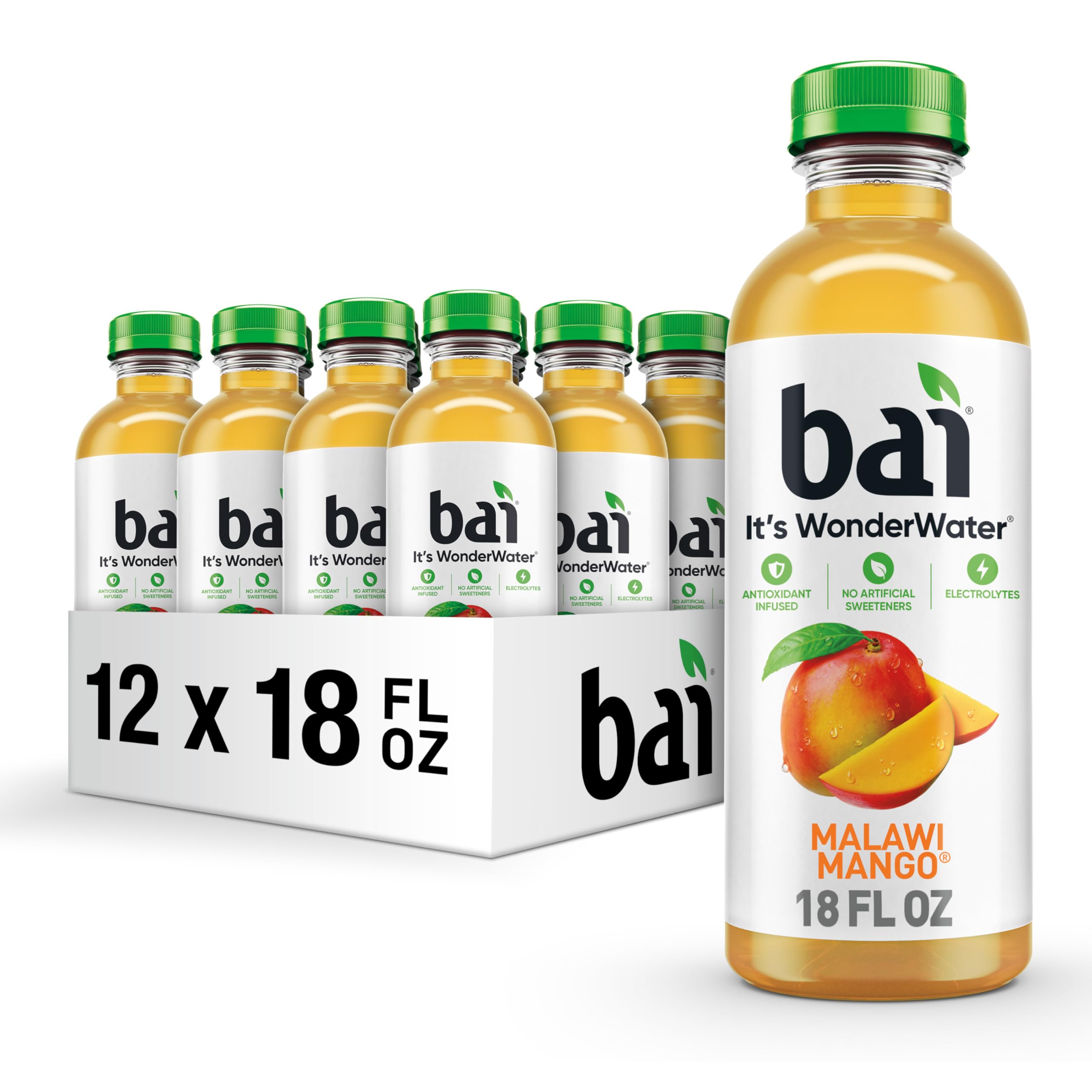 Bai Malawi Mango bottle front showing tropical flavor and low sugar profile.