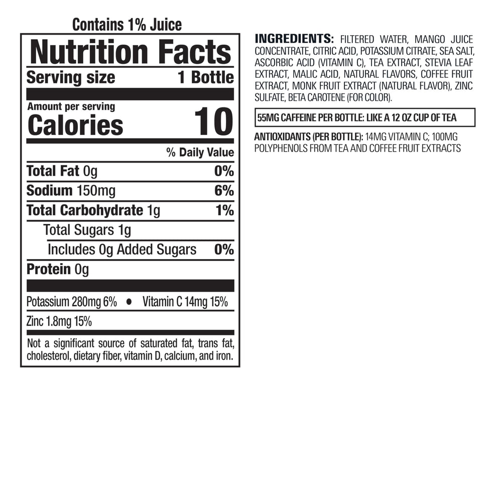 Bai Malawi Mango label closeup highlighting antioxidant-infused formula.