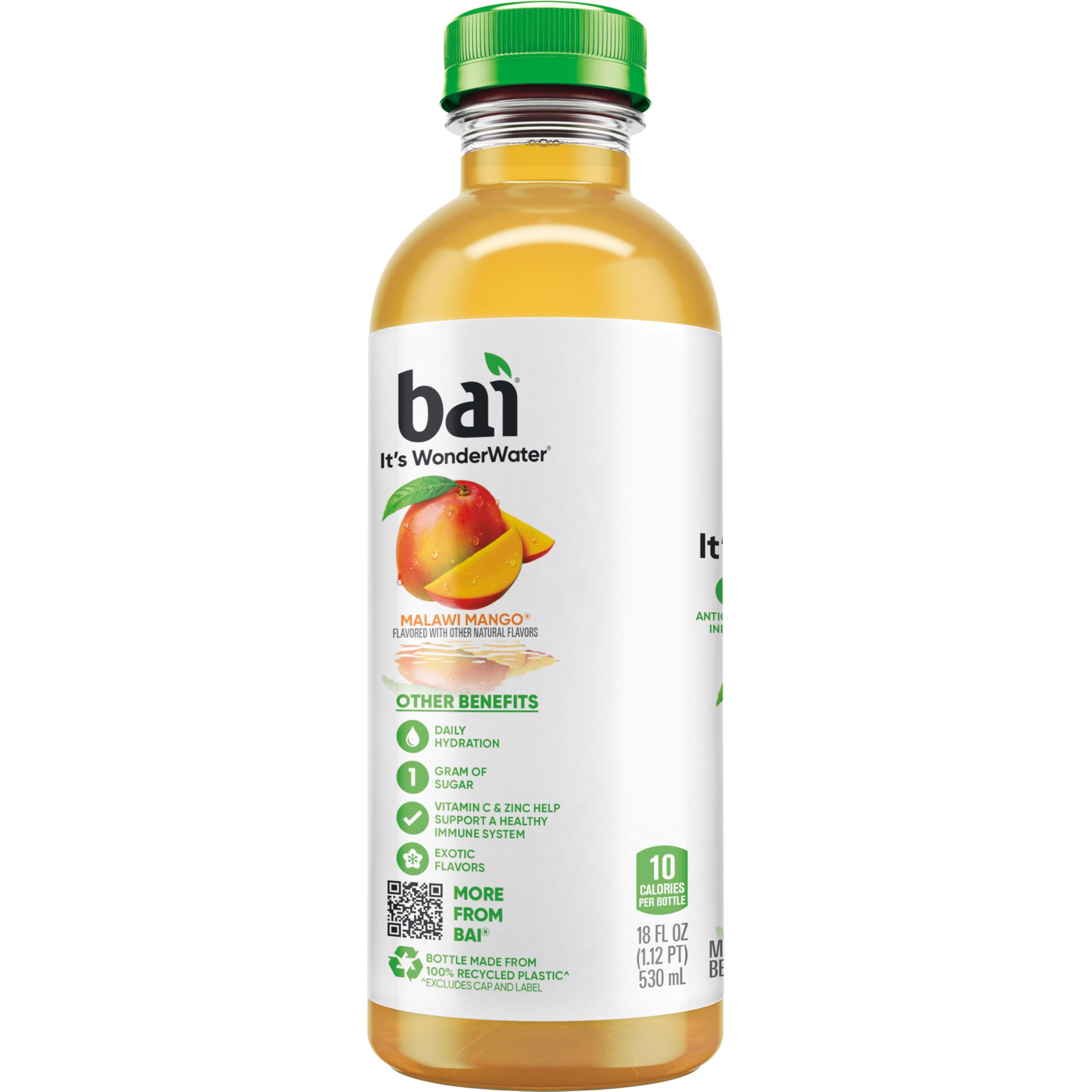 Bai Malawi Mango tea-extract caffeine visual communicates plant-based energy.
