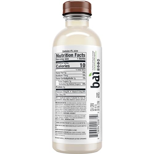 Bai Molokai Coconut bottle back label highlights antioxidants and sugar