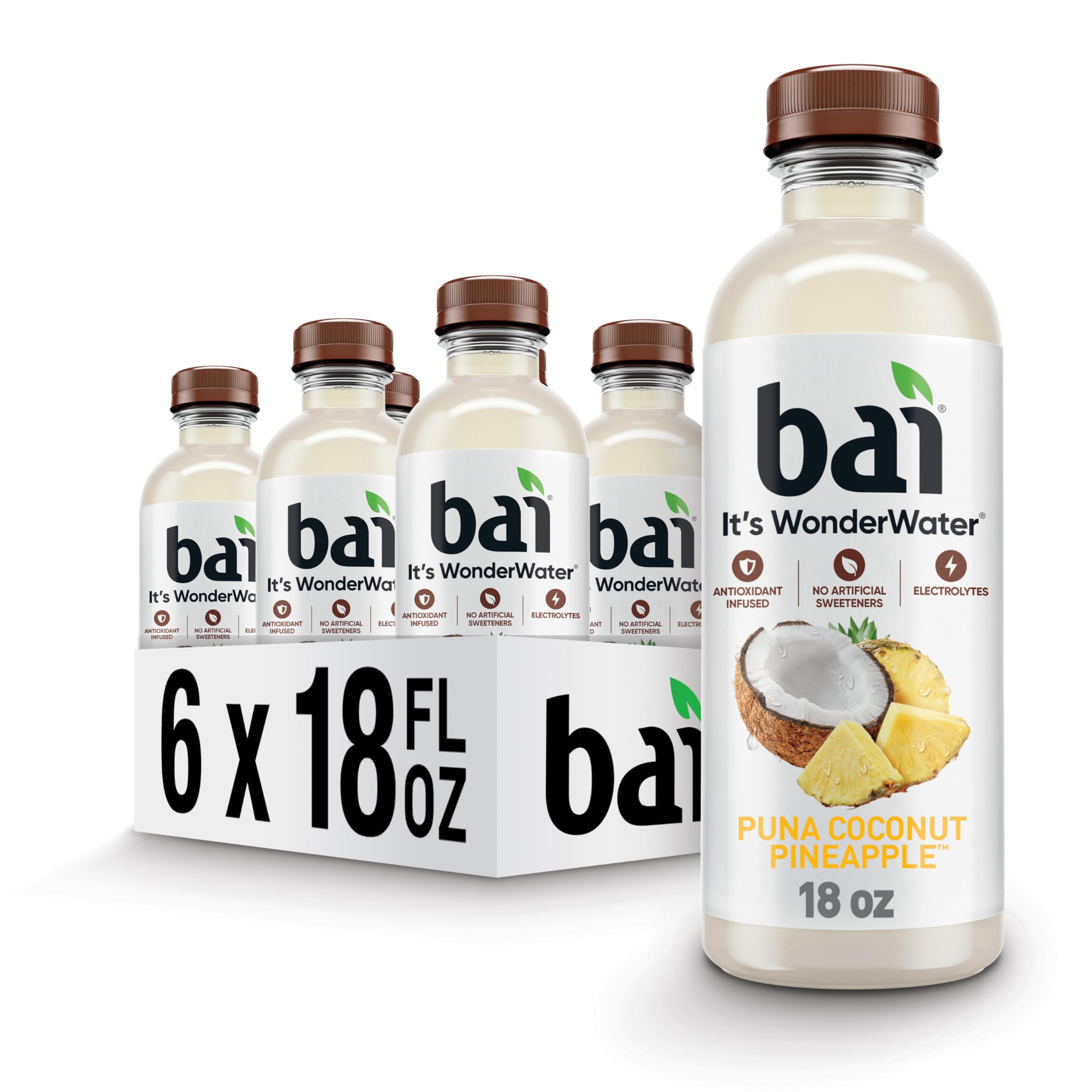 Bai Puna Coconut Pineapple bottle highlights bold flavor with antioxidants and electrolytes.