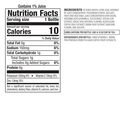Close-up of Bai Raspberry Lemon Lime label shows no artificial sweeteners.