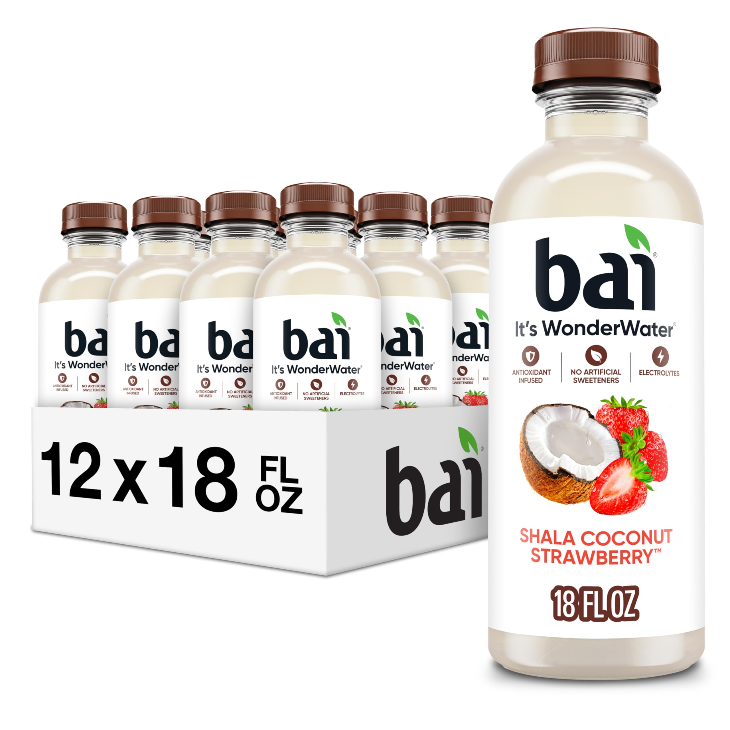 Bai Shala Coconut Strawberry bottle on table, highlighting refreshing antioxidant hydration