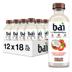 Bai Shala Coconut Strawberry bottle on table, highlighting refreshing antioxidant hydration