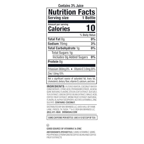 Bai Shala label close-up showing ingredients and no artificial sweeteners