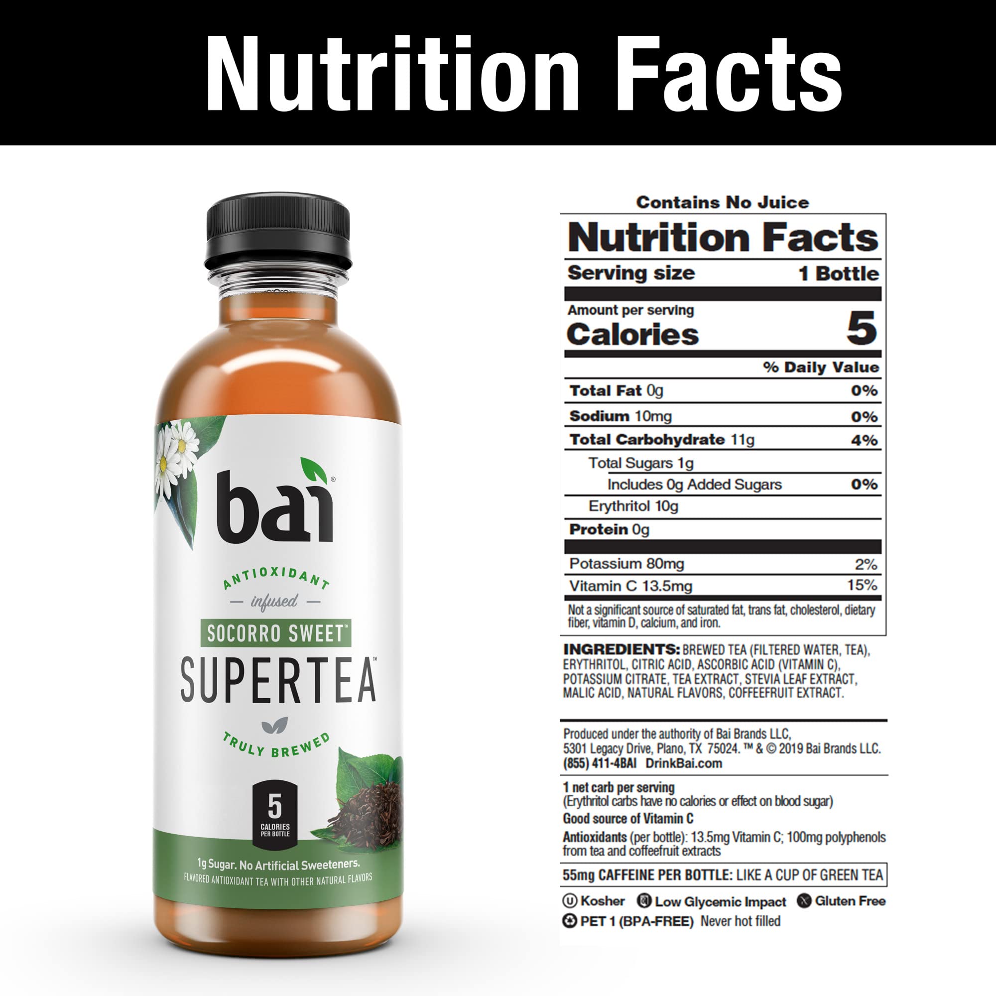 Bai Socorro Sweet label close-up highlighting natural fruit flavors.