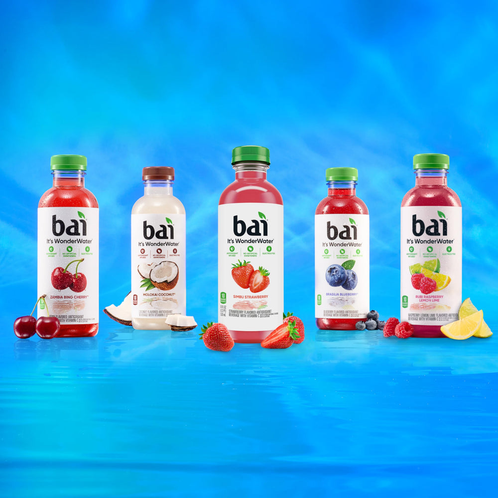 Bai ten calories badge emphasizes a low calorie hydration option