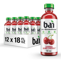 Bai Zambia Bing Cherry bottle front shows bold flavor and antioxidant-infused hydration.