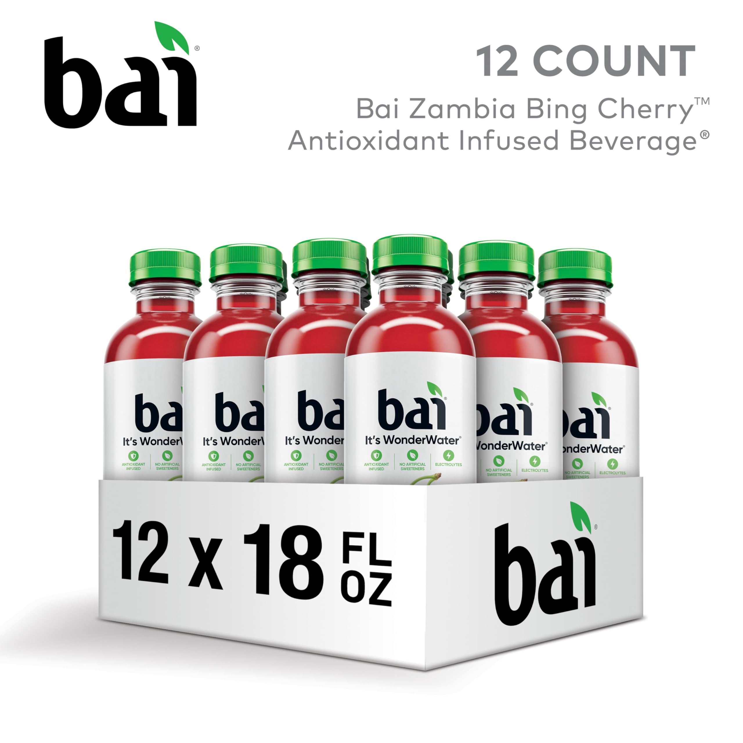 Bai Zambia Bing Cherry bottle pour captures a refreshing cherry flavor in action.