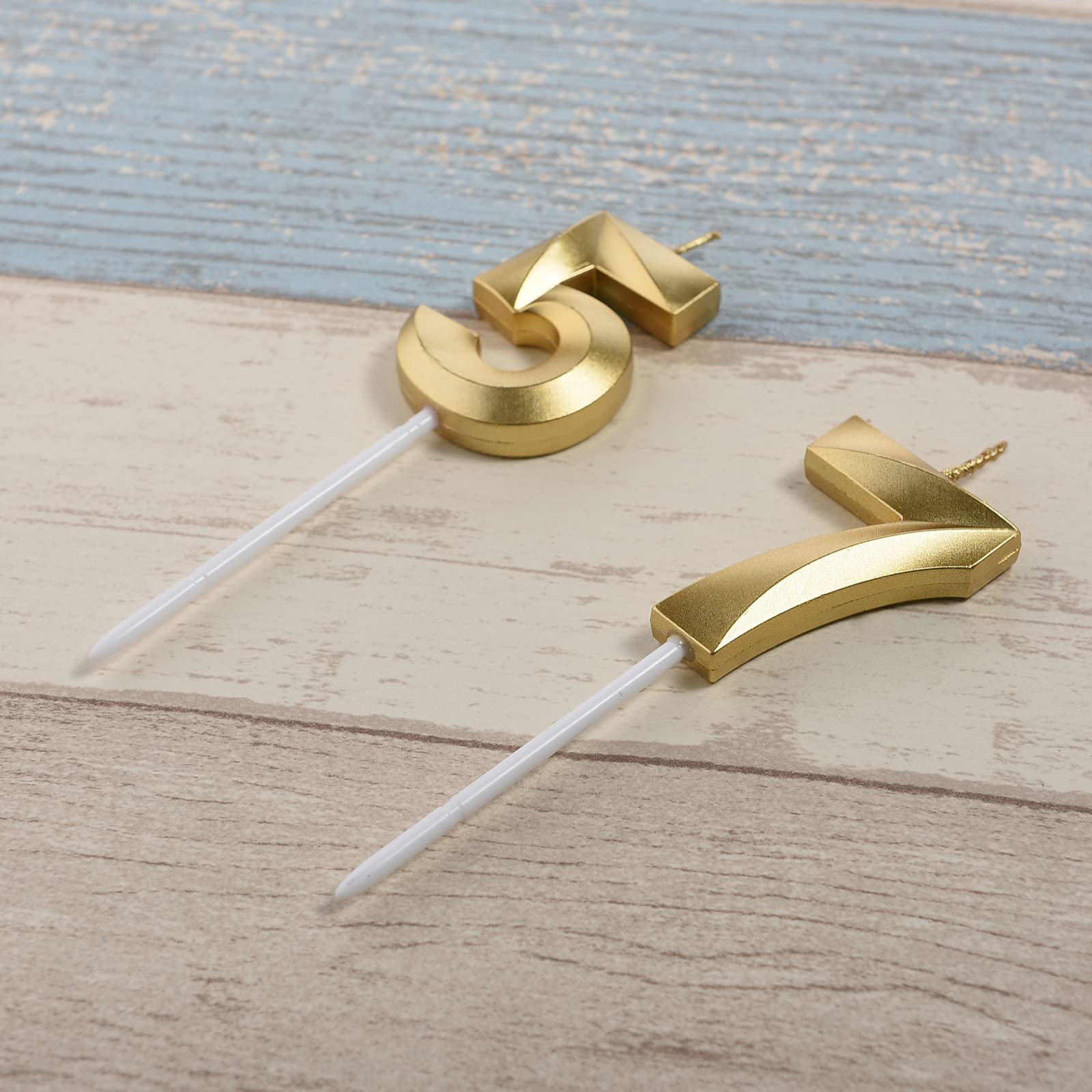 Bailym gold 57th birthday candle topper enhances desserts with shine.