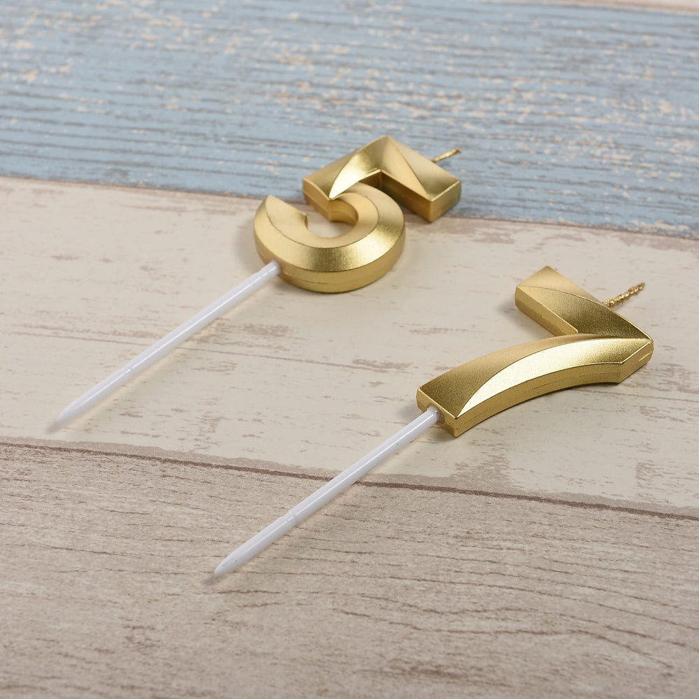 Bailym gold 57th birthday candle topper enhances desserts with shine.