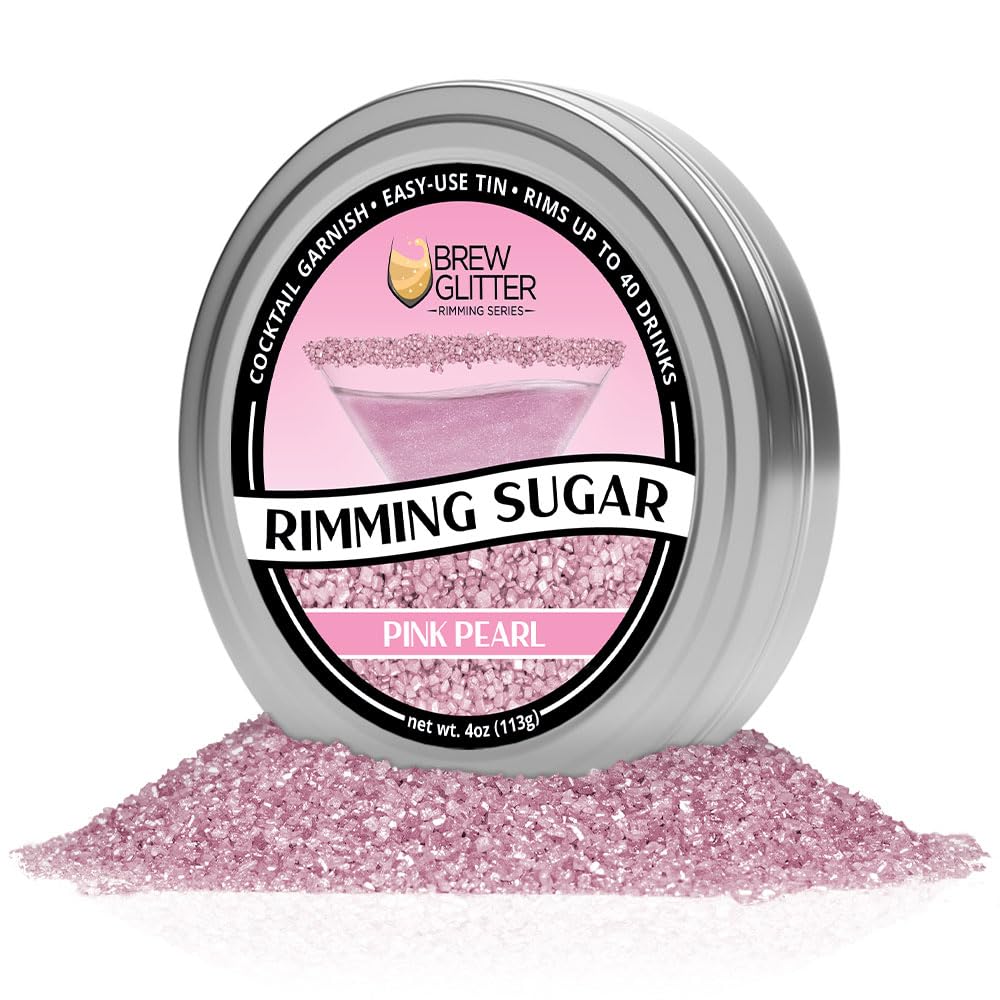Bakell pink glitter sugar on coffee rim.