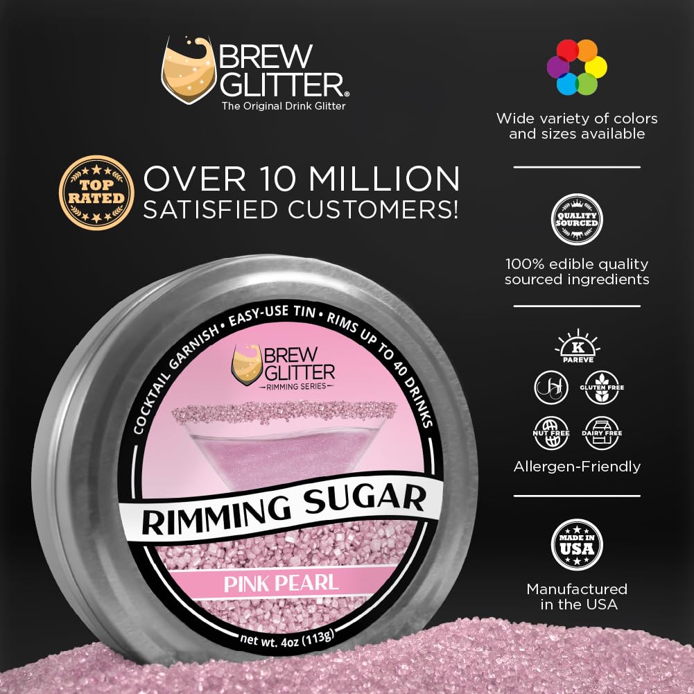 Bakell pink glitter sugar for elegant cocktail rims.