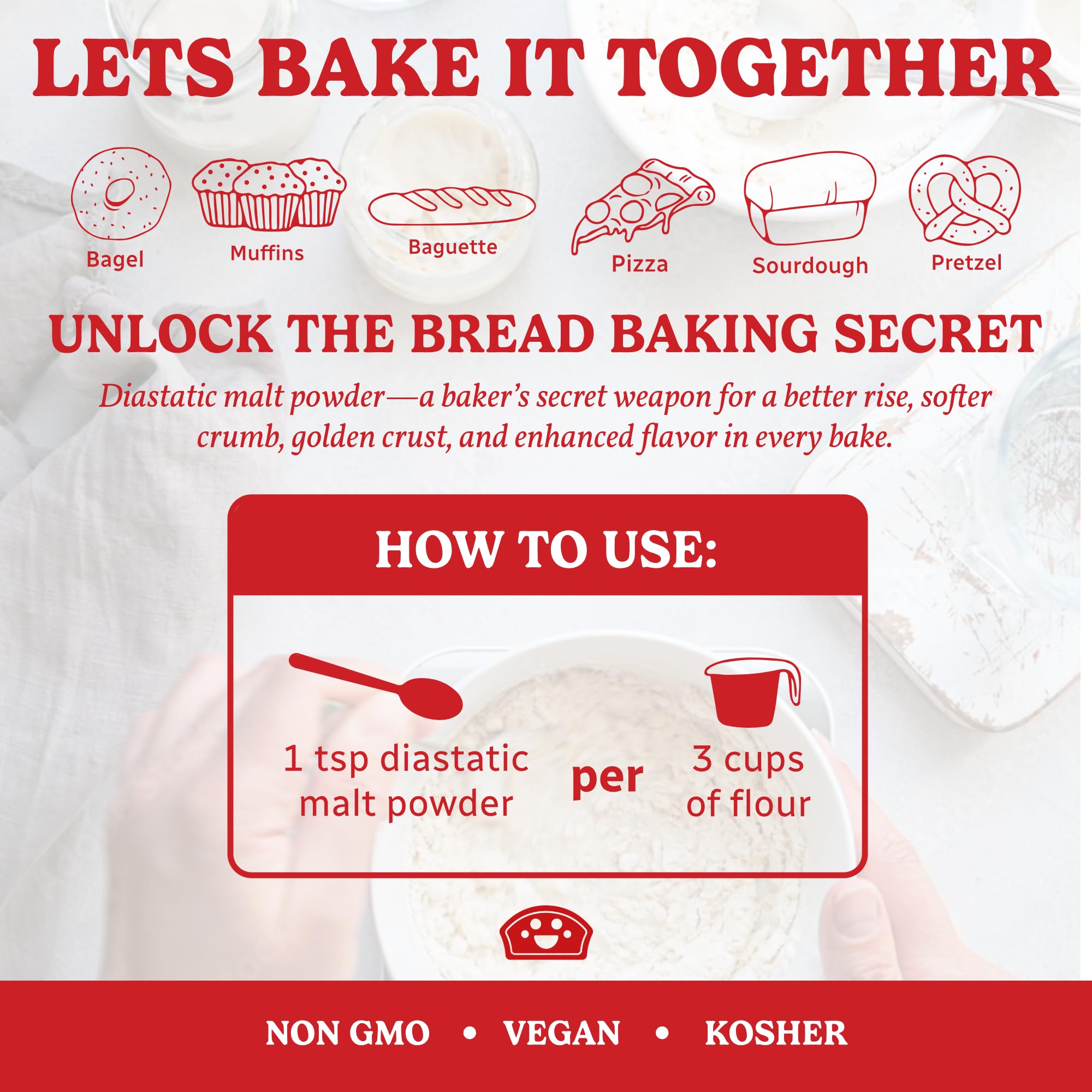 Bakers Club malt powder in a measuring scoop improving dough conditioning.