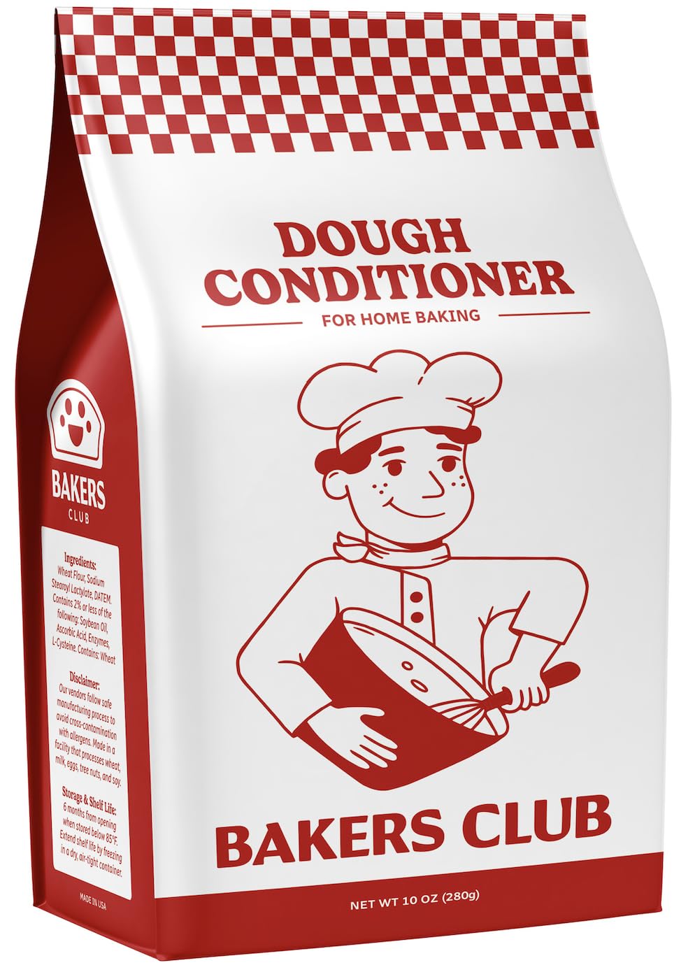 Bakers Club Artisan Dough Conditioner jar improves bread texture and freshness.
