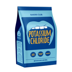 Bakers Club Potassium Chloride Powder bottle shows a sodium-free option for cooking and seasoning.