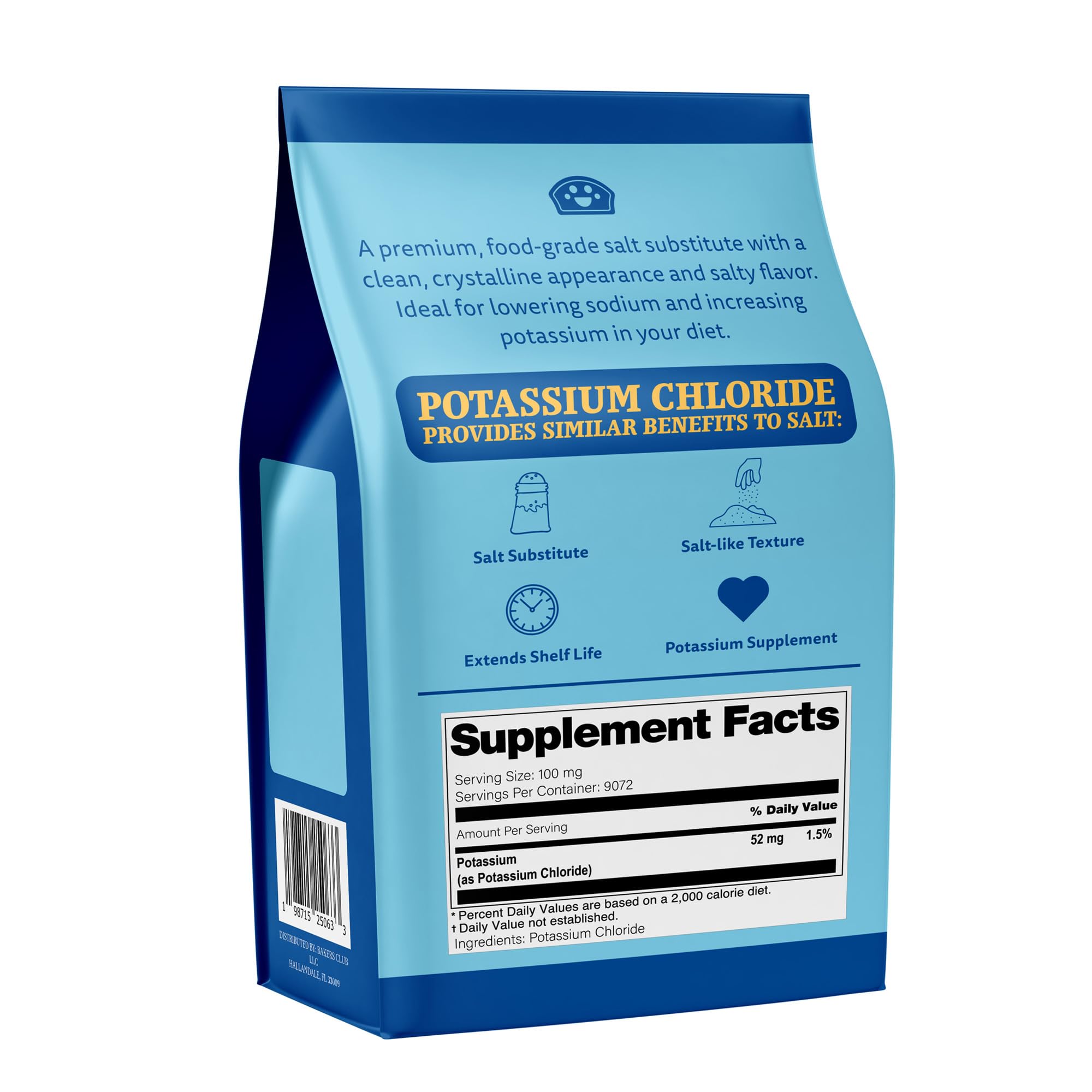 Bakers Club Potassium Chloride Powder used in low-sodium meals for balance.