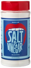 Bakers Club Salt & Vinegar seasoning jar on shelf adds tangy zest to snacks.