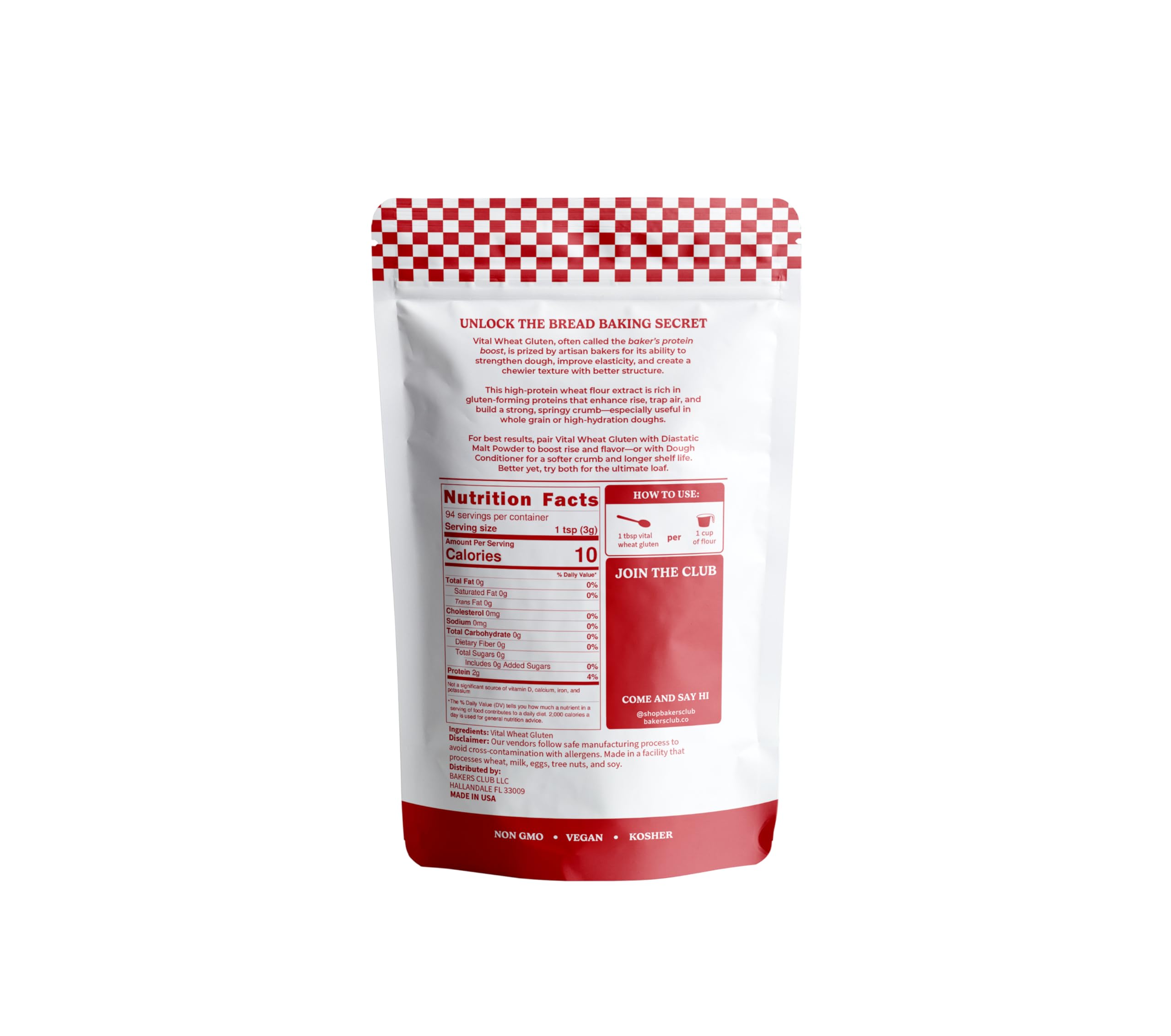 Bakers Club Vital Wheat Gluten powder close-up shows fine texture for elastic dough