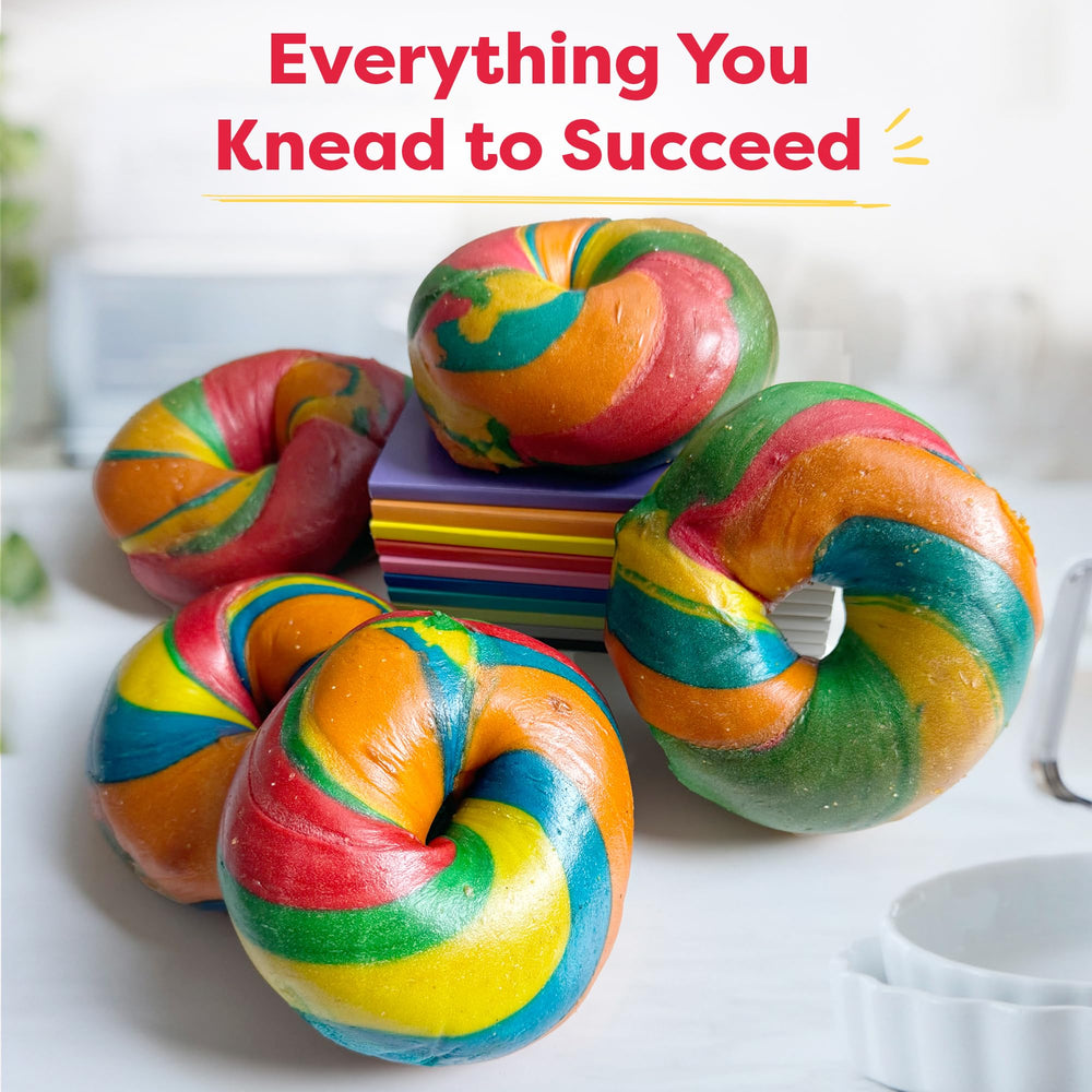 Baketivity rainbow dough colors inspire creative, safe baking for kids.