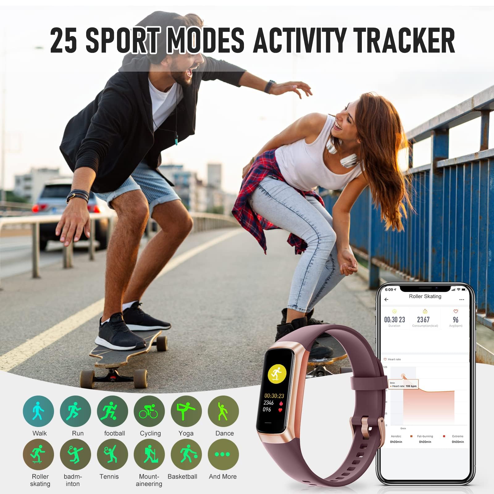 Bakoor fitness tracker 25 sports modes for versatile workouts and metrics.