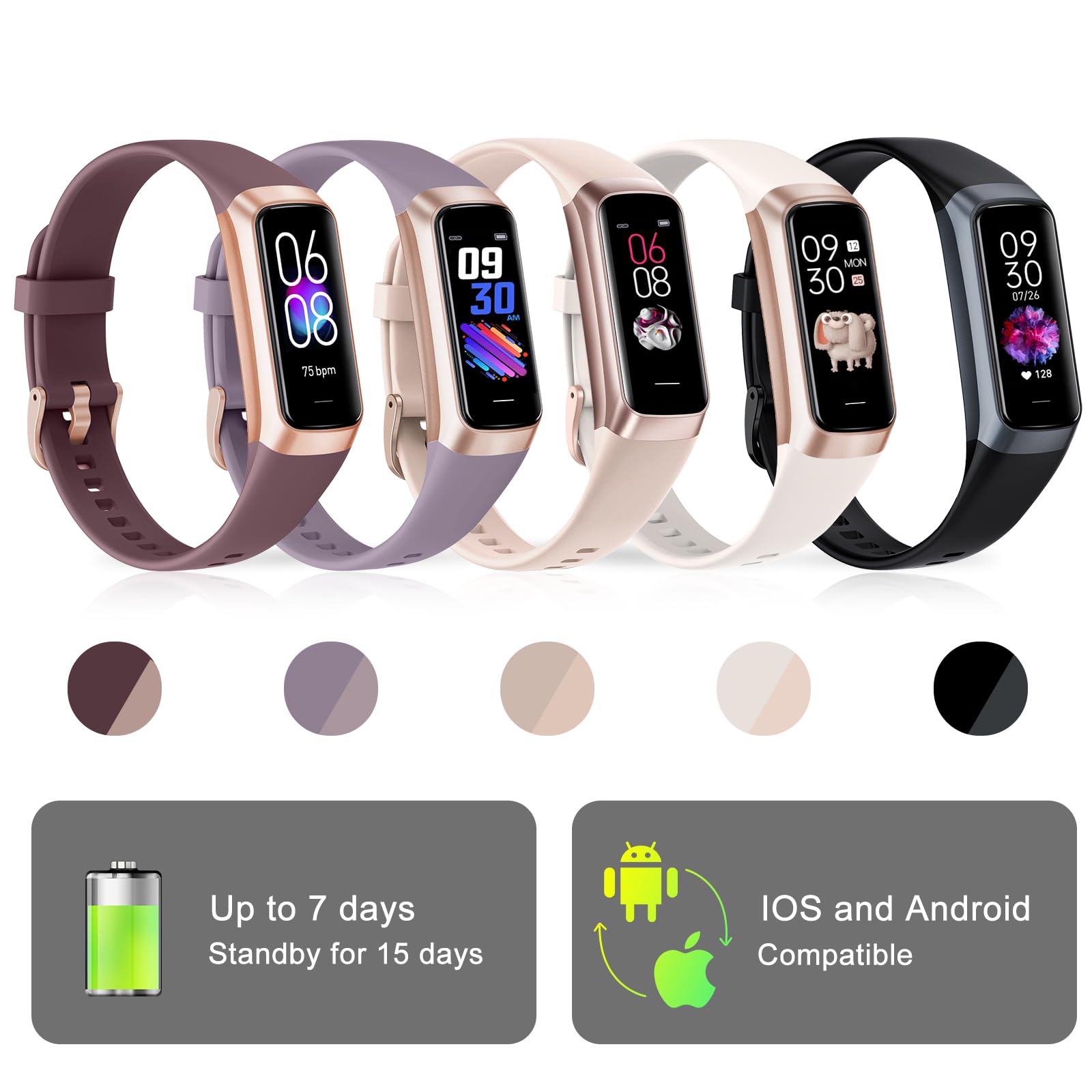 Bakoor Fitness Tracker battery life up to seven days under typical use.