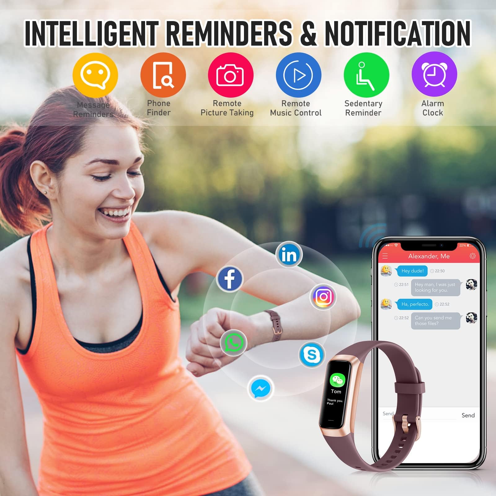 Bakoor fitness tracker IP68 water resistance for rain or sweat wear.