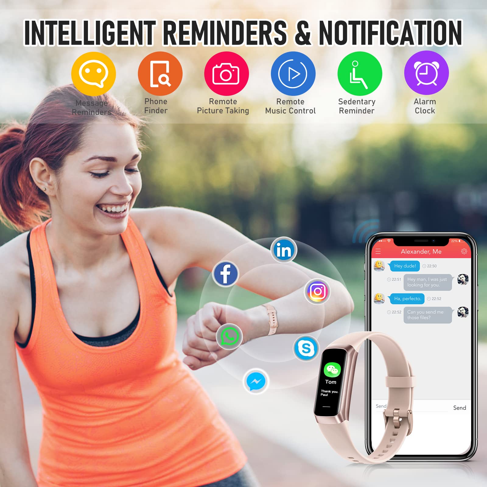 Bakoor Fitness Tracker IP68 water resistance supports rain and swimming